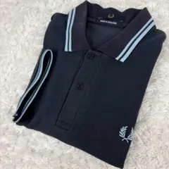 【英国製】フレッドペリー M12 ポロシャツ 42 XL 紺　水色　刺繍ロゴ