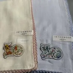 INTERMODE LIBERTY 猫刺繍 ガーゼハンカチ2枚セット
