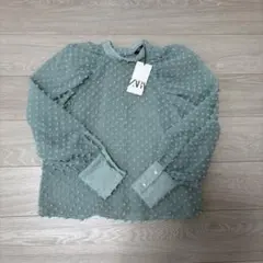 【24時間限定タイムセール】ZARA シアードットブラウス 水色のサムネイル