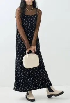 FREAK'S STORE ベロア フラワー 刺繍 キャミ ロングワンピース