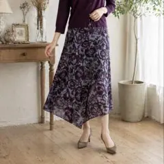 ATSURO TAYAMA 花柄スカート アシンメトリー 上品 紫のサムネイル