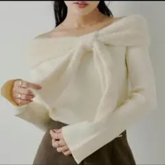 シャギーリボンオフショルニット アイボリー