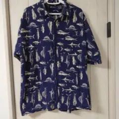 Faded Glory アロハシャツ 魚柄 ネイビー Lサイズのサムネイル