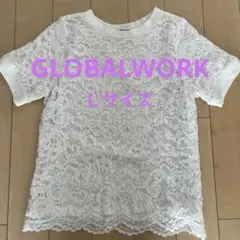 GLOBAL WORK花柄レース 半袖Tシャツ ホワイト Ｌサイズ