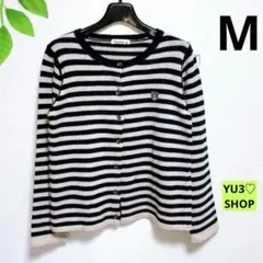 訳あり！サマンサモスモス・M 長袖カーディガン ニット ウール混 紺/白