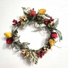 ハンドメイド　布製花のリース　G