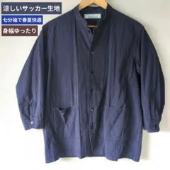 NOLLEY'S Light 七分袖 サッカー バンドカラーシャツ L 紺のサムネイル