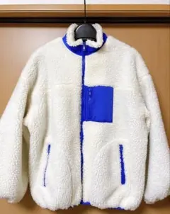 【美品】白×青　ボアブルゾンのサムネイル
