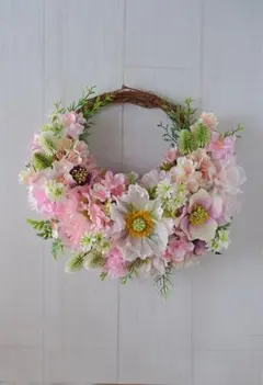 フラワーリース 風薫る19 咲き誇る花たちとグリーンの花かご 玄関