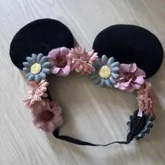 ミッキーマウス耳 花飾りカチューシャ　ヘアバンド