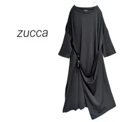 美品【ズッカ】カットソーオールインワン ワンピース風 アシンメトリー ブラック