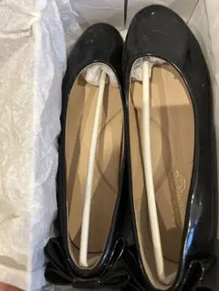 靴 黒 黒色 リボン付き フラットシューズ