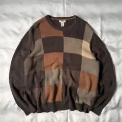 90s vintage DOCKERS パネルチェック ブラウン コットンニット