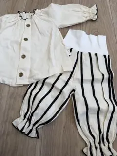 【新品未使用】MARLMARLアイボリーストライプ柄セットアップ 70〜80cm