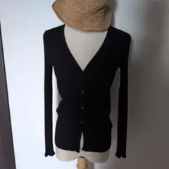 黒 リブ編み 長袖カーディガン 東京スタイル