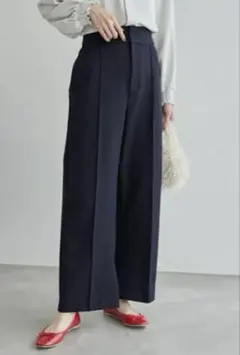 ネイビー ハイウエスト ワイドパンツ