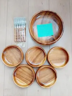 【未使用】 天然木 木製漆器　サラダボウルセット　昭和レトロ