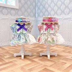 ♡ミニチュアドール服♡あじさいの双子コーデ　女の子サイズ① ハンドメイドのサムネイル