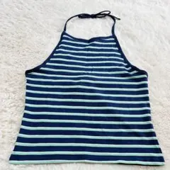 新品　h&m ブルー系　ボーダー　ホルターネックキャミソール Mサイズ