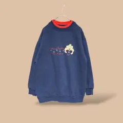 USA古着犬刺繍スウェットトレーナーアニマル柄ネイビー赤海外レトロヴィンテージM