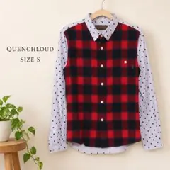 【美品】QUENCHLOUD トップス チェック切替 ドット柄 ボタンダウン S