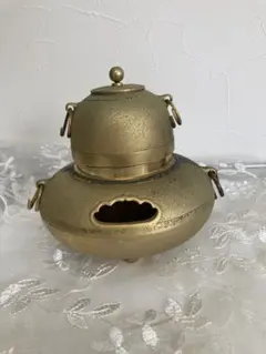 伝統的茶道具ゴールド金メッキ仕上げ黄金茶釜型香炉置物昭和レトロ