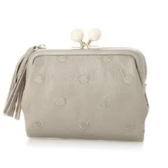 【美品】perche アクリル玉　本革 がま口 二つ折り財布　グレードット