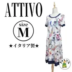 ATTIVO【M】総柄 ワンピース イタリア製 半袖 美品 ストレッチ マルチ
