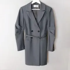 LILY BROWN グレー ダブルブレスト ロングジャケットコート ベルト付きのサムネイル