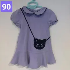 ANNA SUI mini 黒猫刺繍ワンピース 90 パープル 半袖のサムネイル