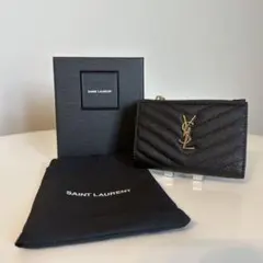 サンローラン/Saint Laurent　 2つ折り財布 黒金　超美品