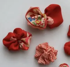 七五三ヘッドドレス髪飾り　着物リメイク　アンティーク　チュール被布　赤花2621