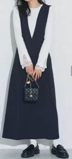 Vネックマキシドレス ネイビー