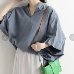 IENA イエナ コットンシルクプルオーバー シャツ ブルー 38サイズのサムネイル
