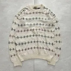 90s vintage デザインニット セーター レトロ 古着 アイボリー XL