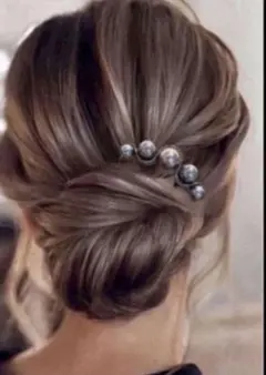 黒パールU字かんざし ヘアアレンジ 髪飾り