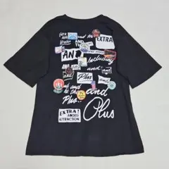 SHEENA　MIXロゴバックプリントルーズTシャツ　黒　コットン　カジュアル