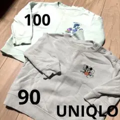 90 UNIQLO ベビー　ミッキー　トレーナー　水色　薄手　刺繍　ブルー