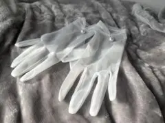 ホワイト シフォン パール ウェディンググローブ