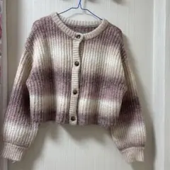 リブ編みボタン付きカーディガン