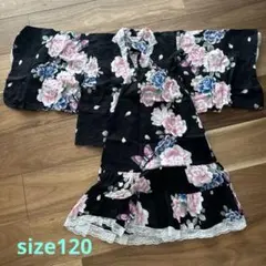 黒色花柄浴衣ドレス120㎝