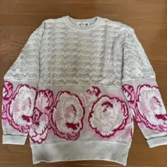 花柄 長袖ニットセーター グレー/ピンク