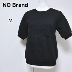 【ノーブランド】美品 ジャガード 半袖 スウェットTシャツ ニット 黒 M