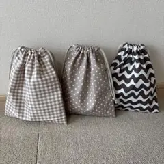 ハンドメイド☆チェック柄ドット柄なみなみ柄3枚セット給食巾着袋
