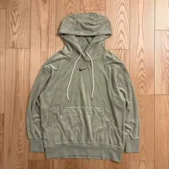 NIKE パイル地 パーカー くすみ グリーン M ナイキ 刺繍ロゴ スウェット