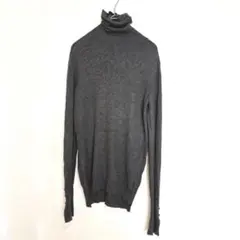 【ZARA】グレー ニット リブ ハイネック 袖金ボタン シンプル 重ね着