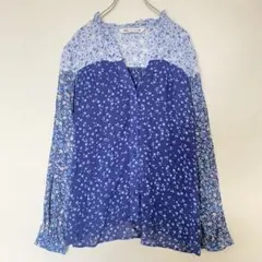 ZARA ザラ 花柄 スキッパー Vネック ブラウス ブルー ネイビー