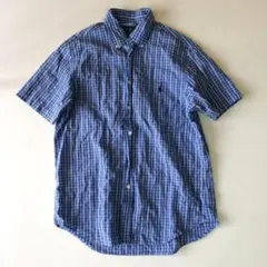 ラルフローレン シアサッカー 半袖 BDシャツ ブルーチェック M