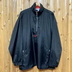 90s 極美品 NIKE ナイキ 刺繍ロゴ ハーフジップ ナイロンプルオーバー