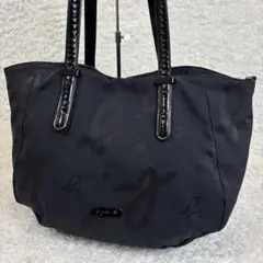 agnes b. アニエスベー ビッグロゴ総柄 ファブリックトートバッグ 